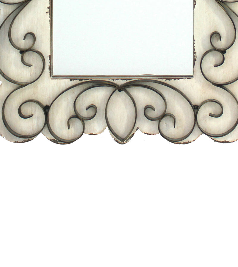 Rectangular Wall Mirror With Wooden Frame And Metal Scrolled Edges White-zoom-