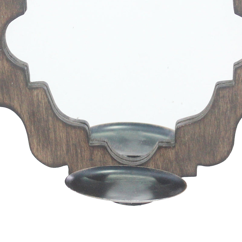 Wooden Candle Holders With Mirror And Quatrefoil Pattern Set Of 2 Brown-zoom-