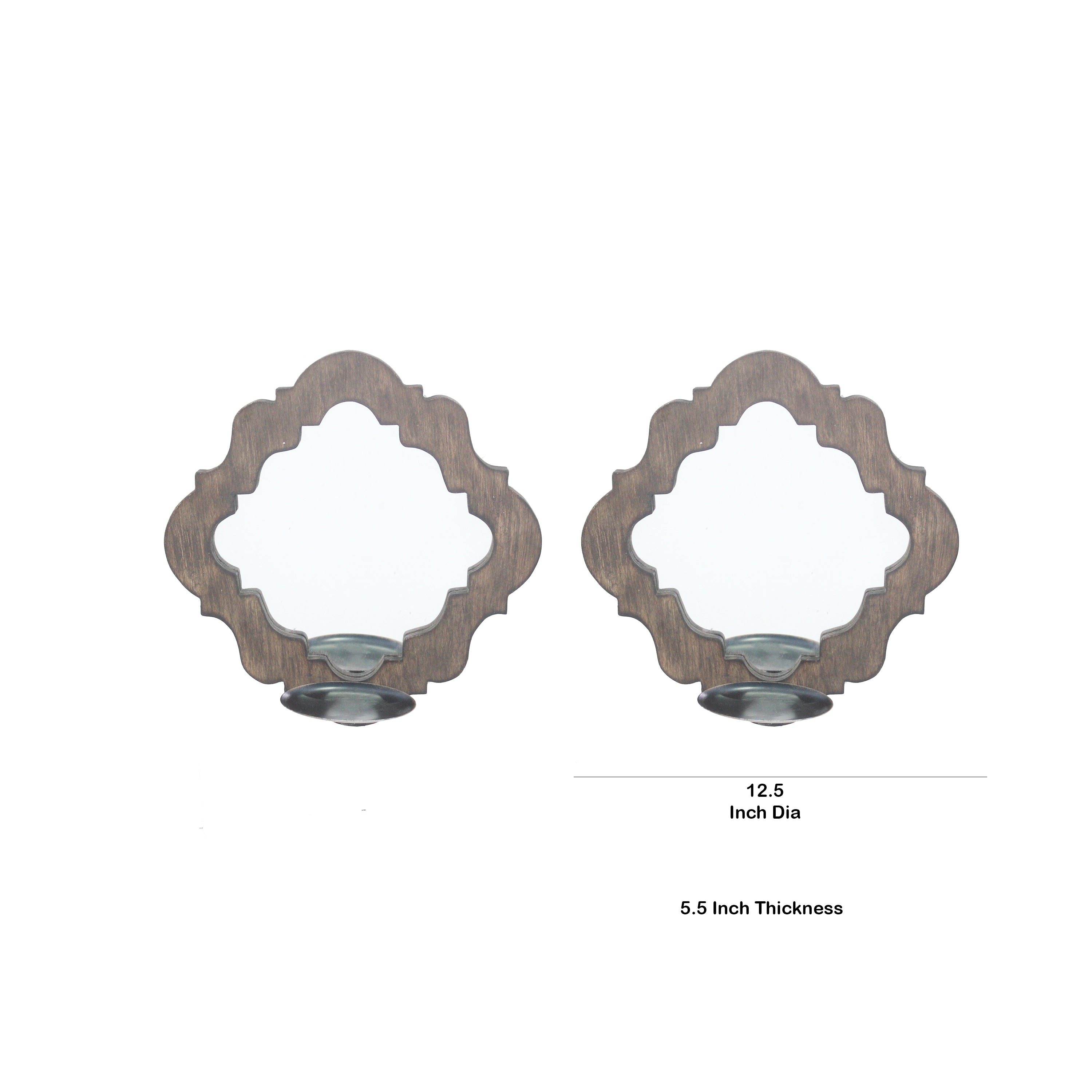 Wooden Candle Holders With Mirror And Quatrefoil Pattern Set Of 2 Brown-zoom-5