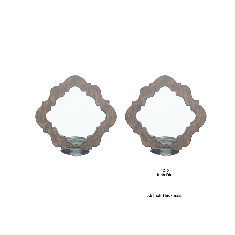 Wooden Candle Holders With Mirror And Quatrefoil Pattern Set Of 2 Brown-zoom-