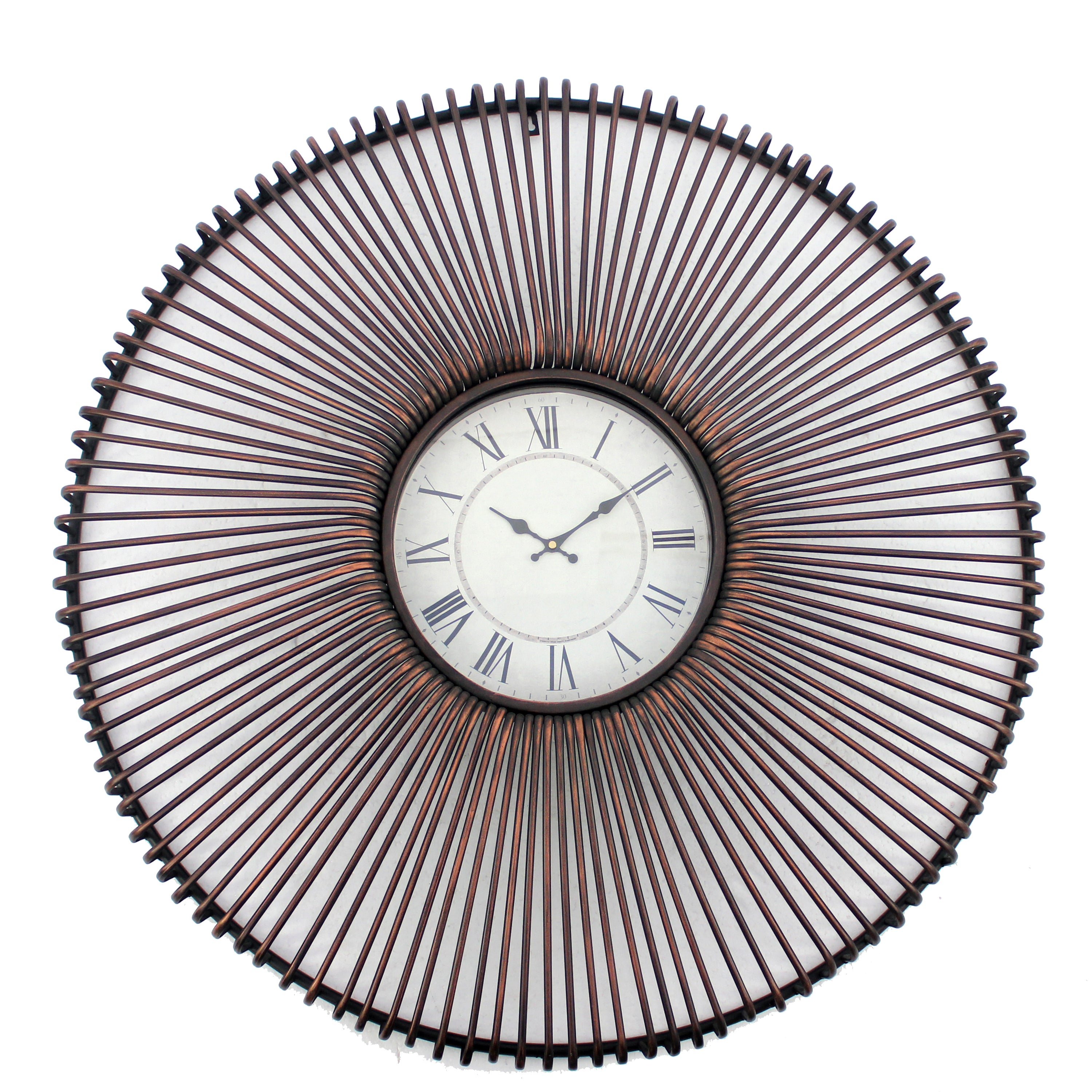 Wall Clock With Metal Fan Guard Design Frame Brown-zoom-1