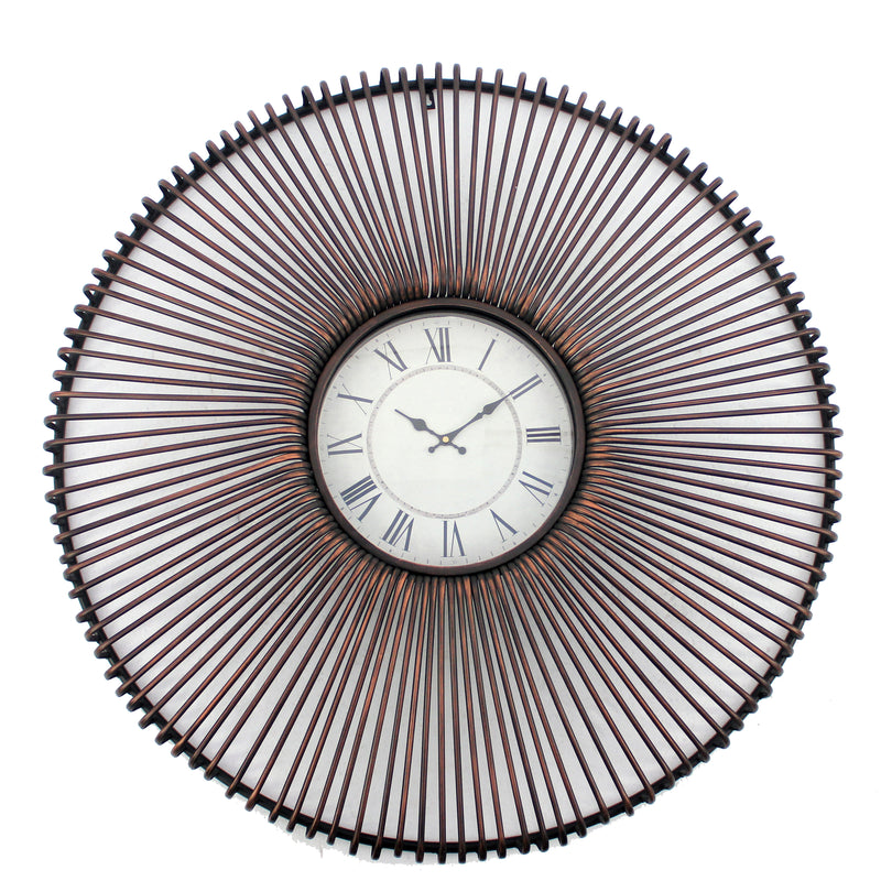 Wall Clock With Metal Fan Guard Design Frame Brown-zoom-