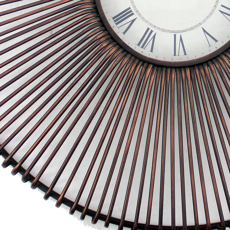 Wall Clock With Metal Fan Guard Design Frame Brown-zoom-