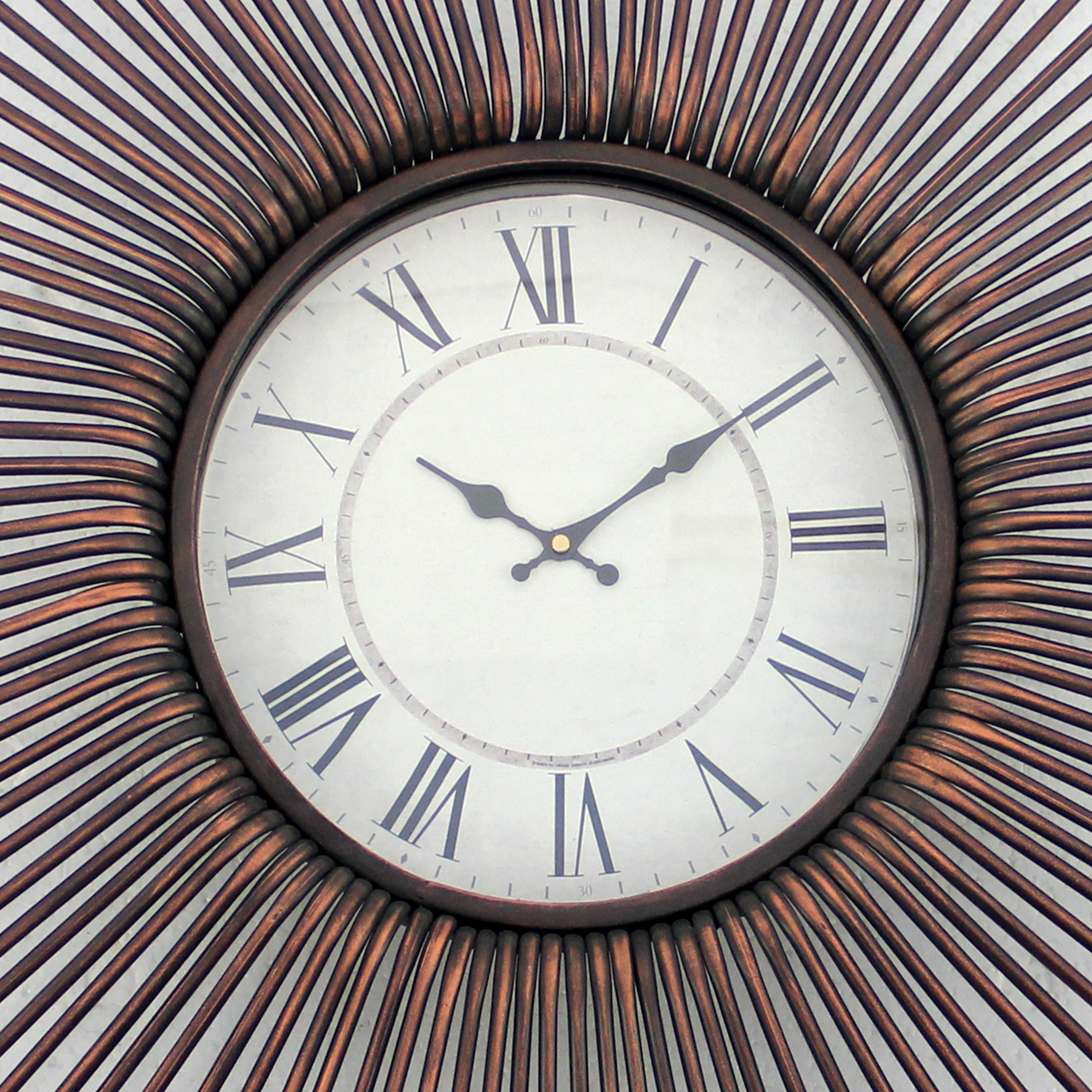Wall Clock With Metal Fan Guard Design Frame Brown-zoom-3