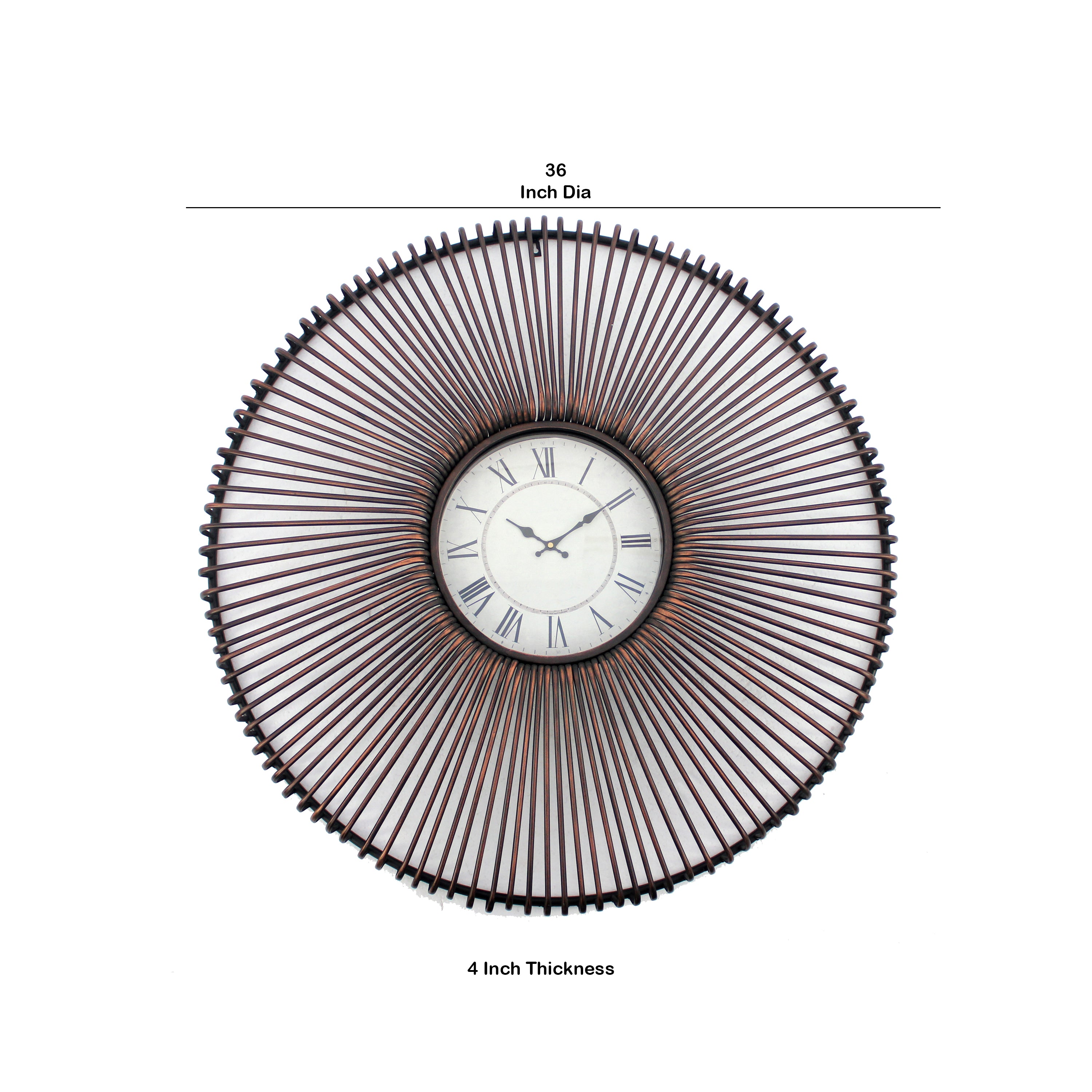 Wall Clock With Metal Fan Guard Design Frame Brown-zoom-5