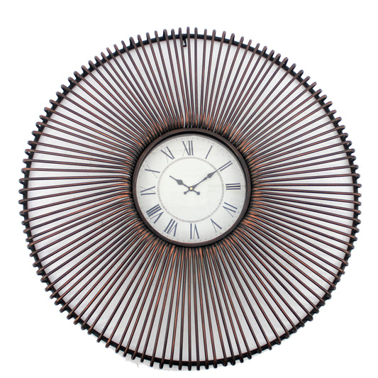 Wall Clock With Metal Fan Guard Design Frame Brown