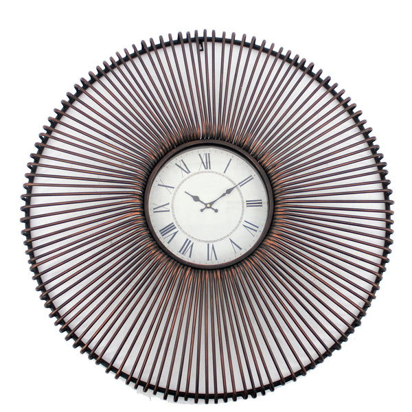 Wall Clock With Metal Fan Guard Design Frame Brown