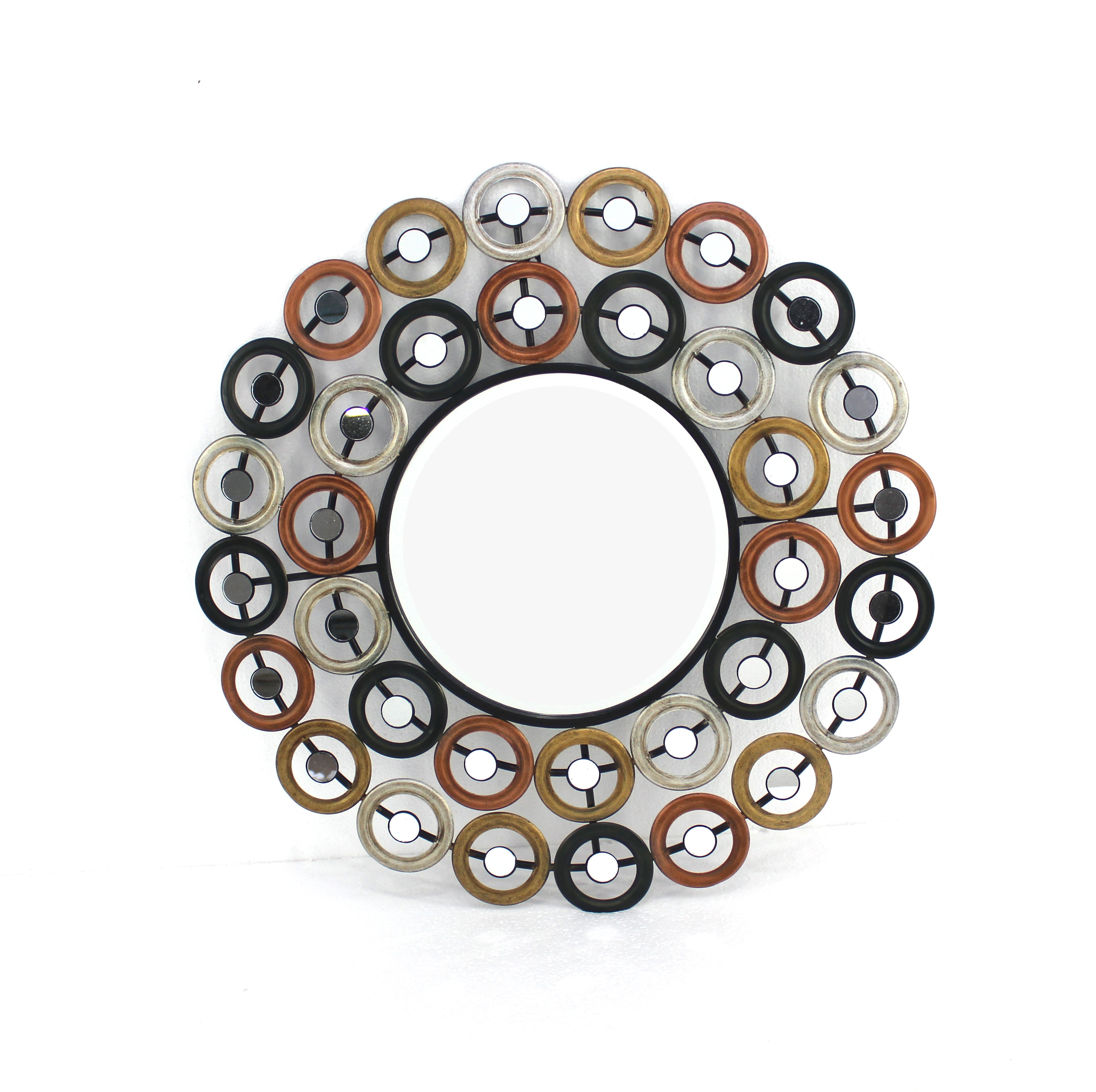 Round Wall Mirror Surrounded By Smaller Round Mirrors Multicolor