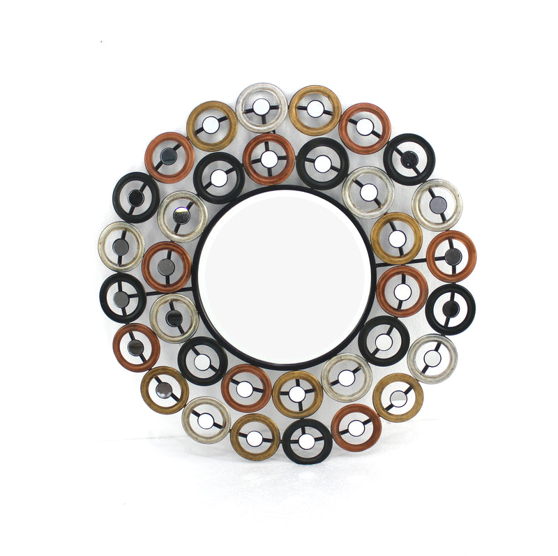 Round Wall Mirror Surrounded By Smaller Round Mirrors Multicolor-zoom-