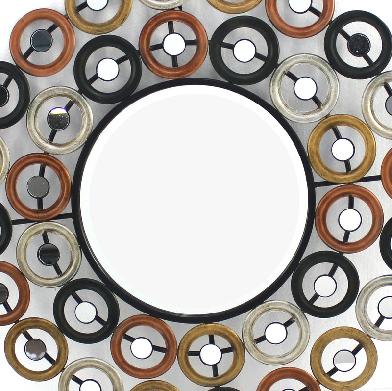 Round Wall Mirror Surrounded By Smaller Round Mirrors Multicolor-zoom-