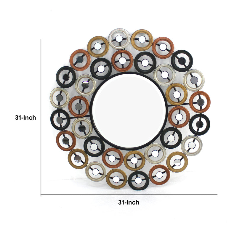 Round Wall Mirror Surrounded By Smaller Round Mirrors Multicolor-zoom-