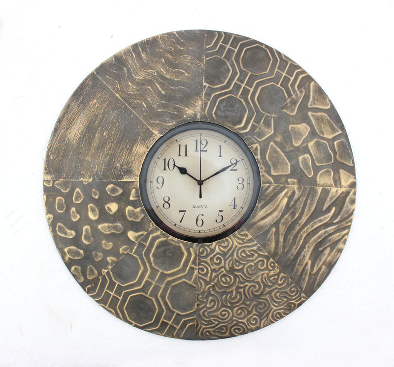 Circular Wall Clock With Engraved Textured Frame Brown-zoom-