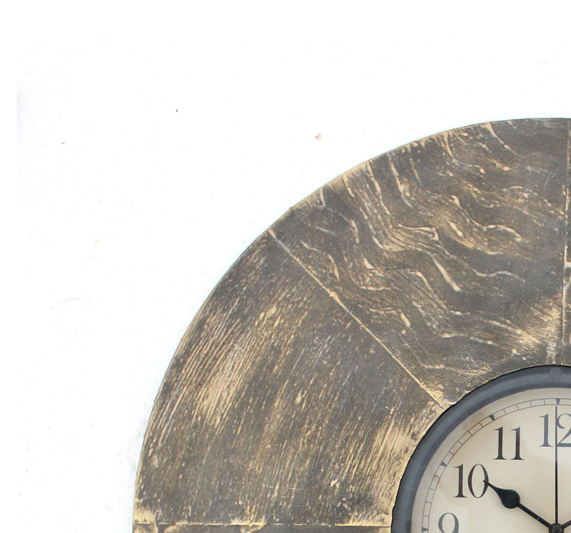 Circular Wall Clock With Engraved Textured Frame Brown-zoom-