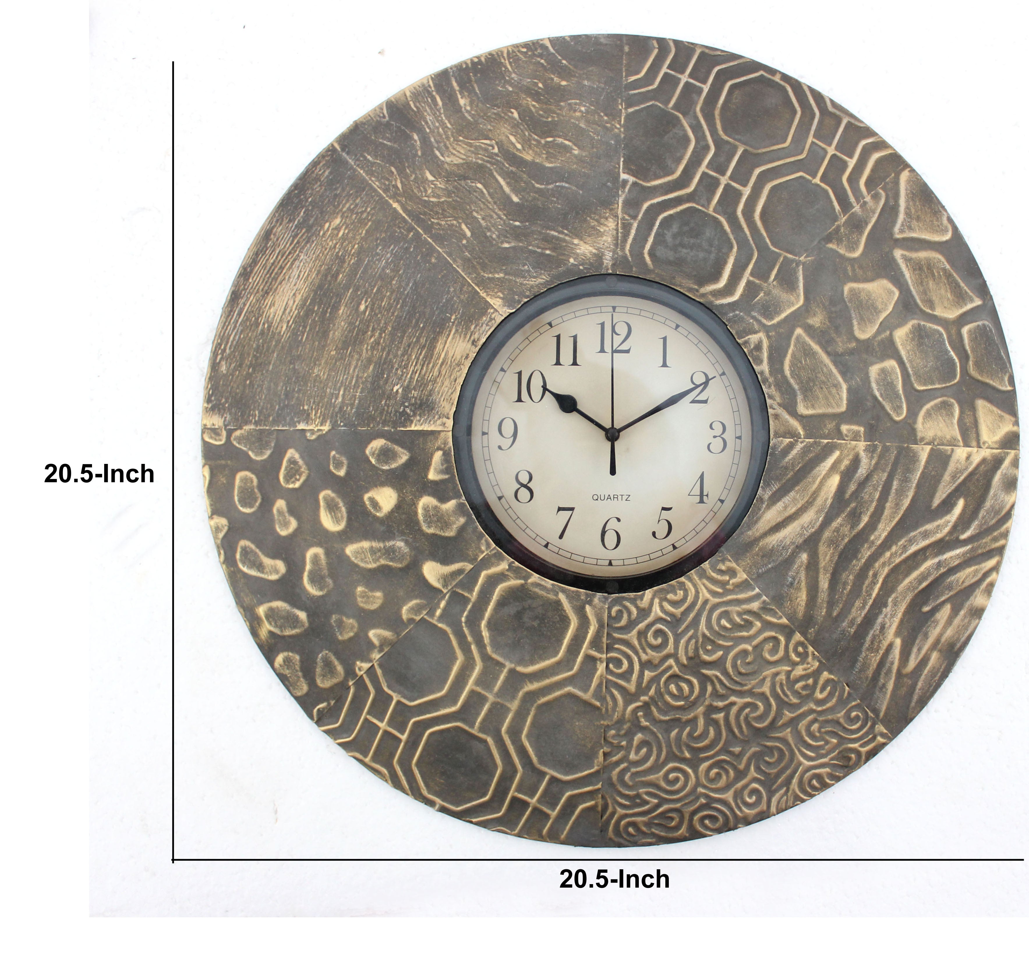 Circular Wall Clock With Engraved Textured Frame Brown-zoom-5