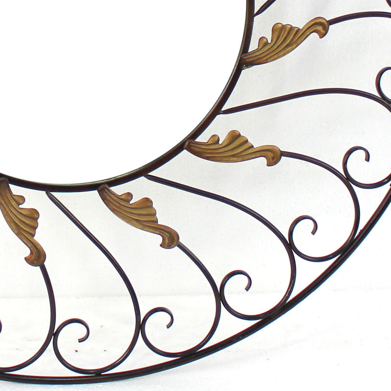 Round Metal Wall Mirror With Scroll Details Bronze And Gold-zoom-