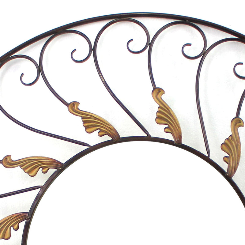 Round Metal Wall Mirror With Scroll Details Bronze And Gold-zoom-