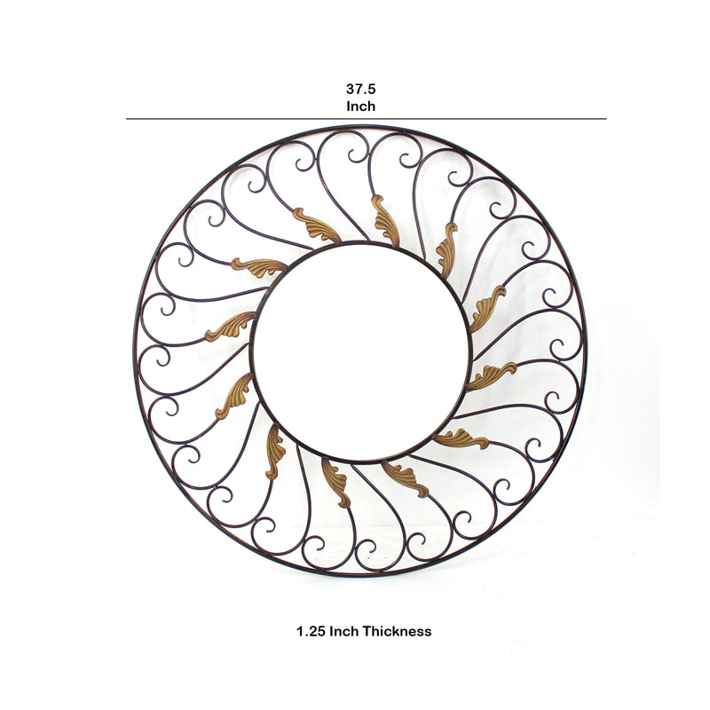 Round Metal Wall Mirror With Scroll Details Bronze And Gold-zoom-