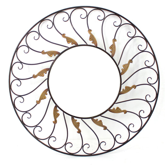 Round Metal Wall Mirror With Scroll Details Bronze And Gold