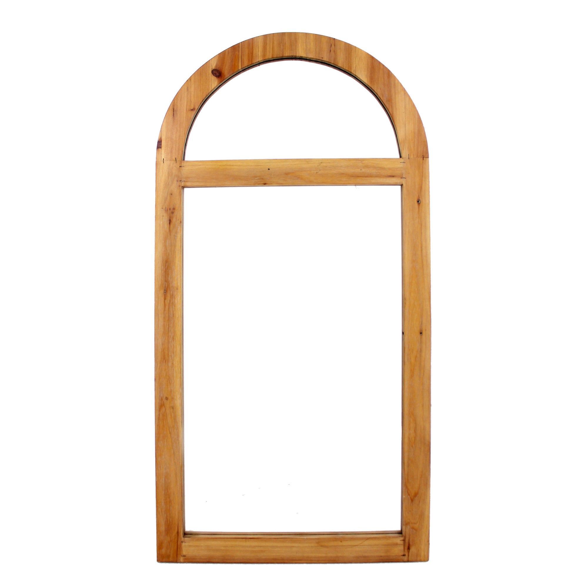 Farmhouse Style Rectangular Wooden Wall Mirror With Arched Top Brown