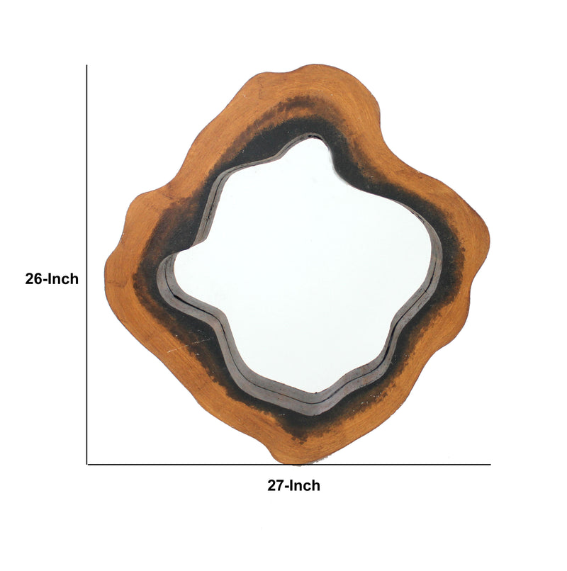Wooden Wall Mirror With Grotto Diamond Shape Brown-zoom-