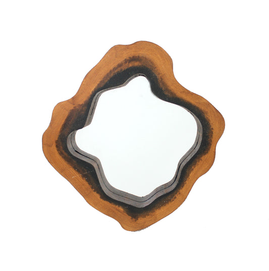 Wooden Wall Mirror With Grotto Diamond Shape Brown
