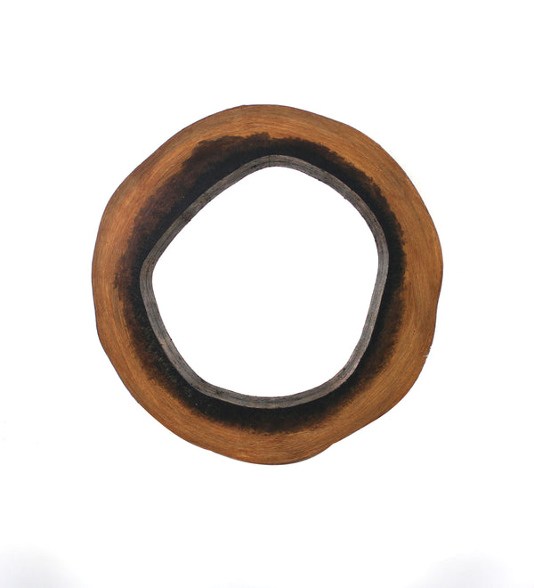 Wooden Wall Mirror With Grotto Circular Shape Brown