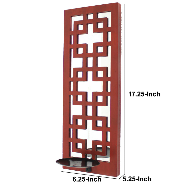 Lattice Design Wooden Frame Candle Holder With Mirror Insert Red-zoom-