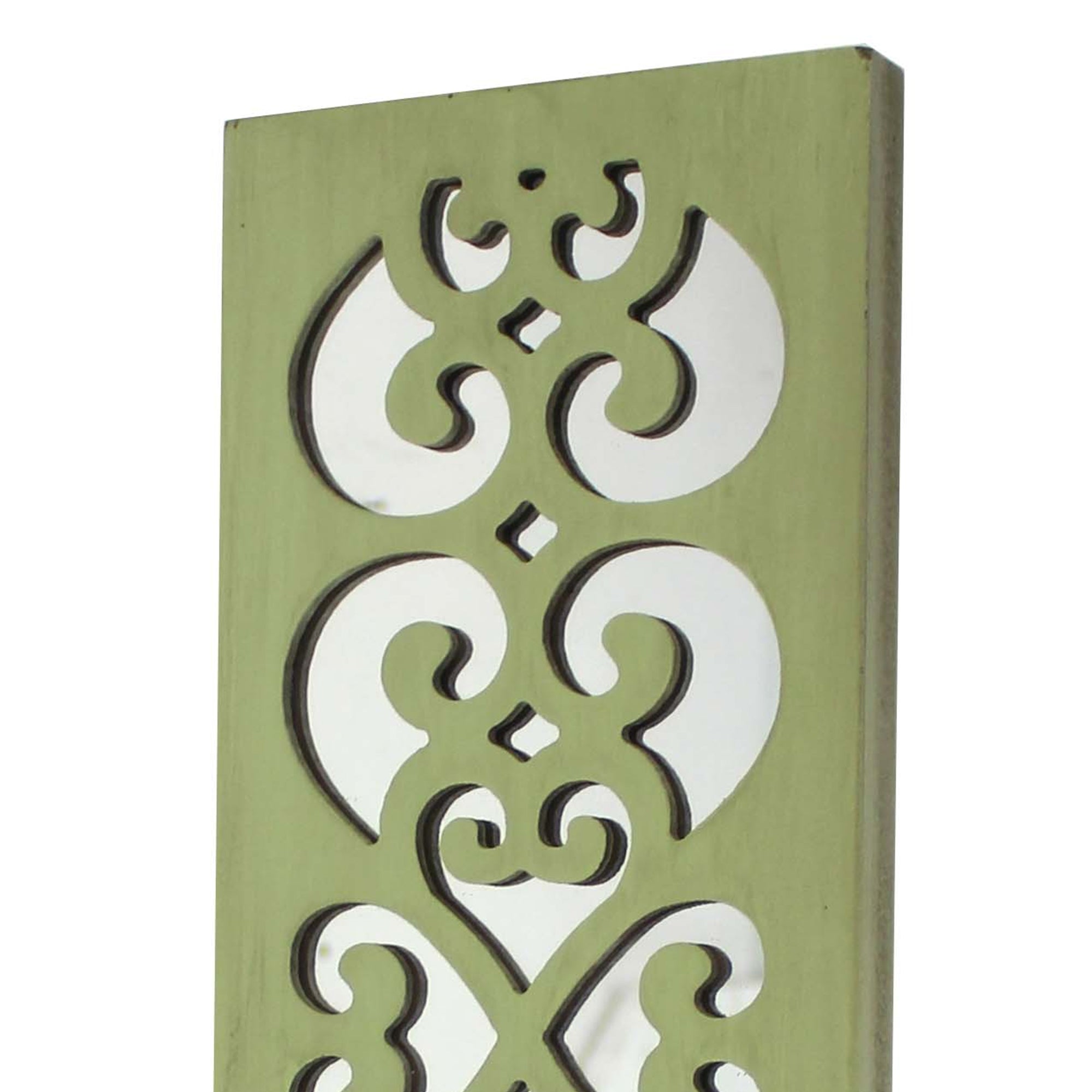 Quatrefoil Pattern Wooden Candle Holder With Mirror Insert Green-zoom-2