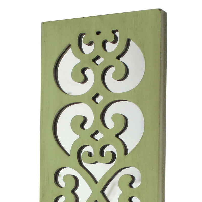 Quatrefoil Pattern Wooden Candle Holder With Mirror Insert Green-zoom-