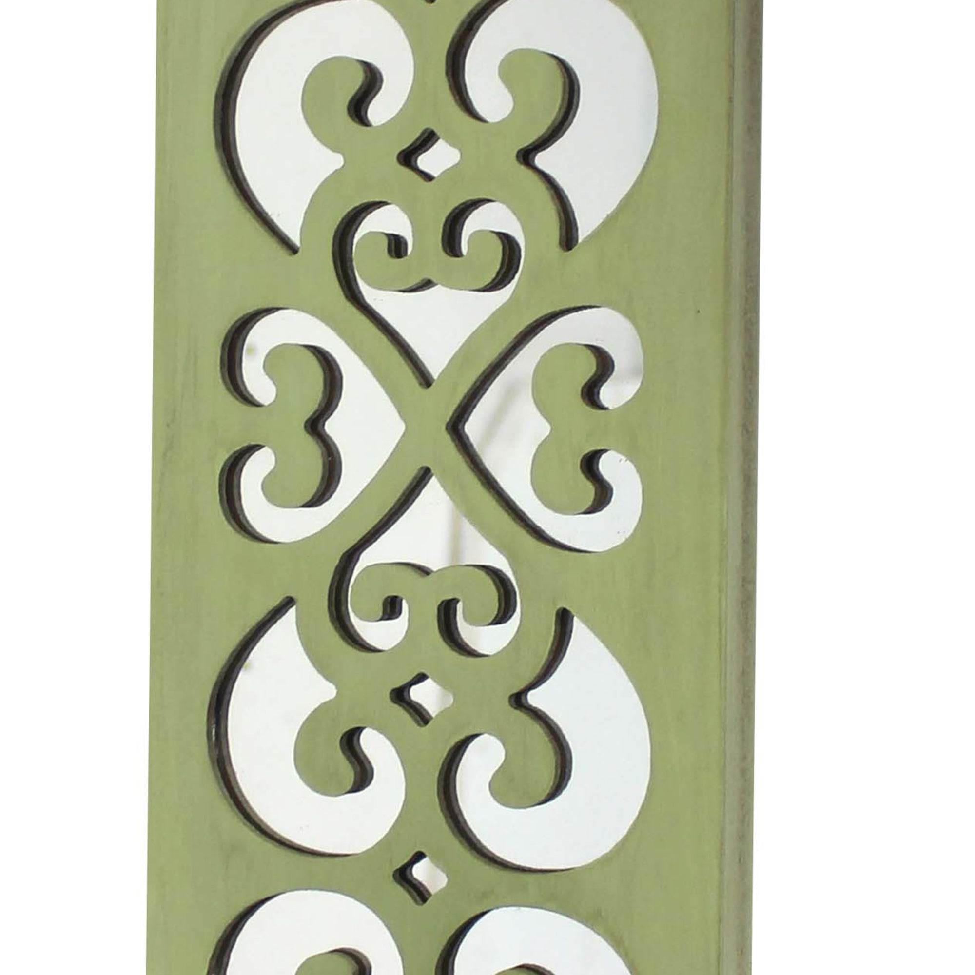 Quatrefoil Pattern Wooden Candle Holder With Mirror Insert Green-zoom-4