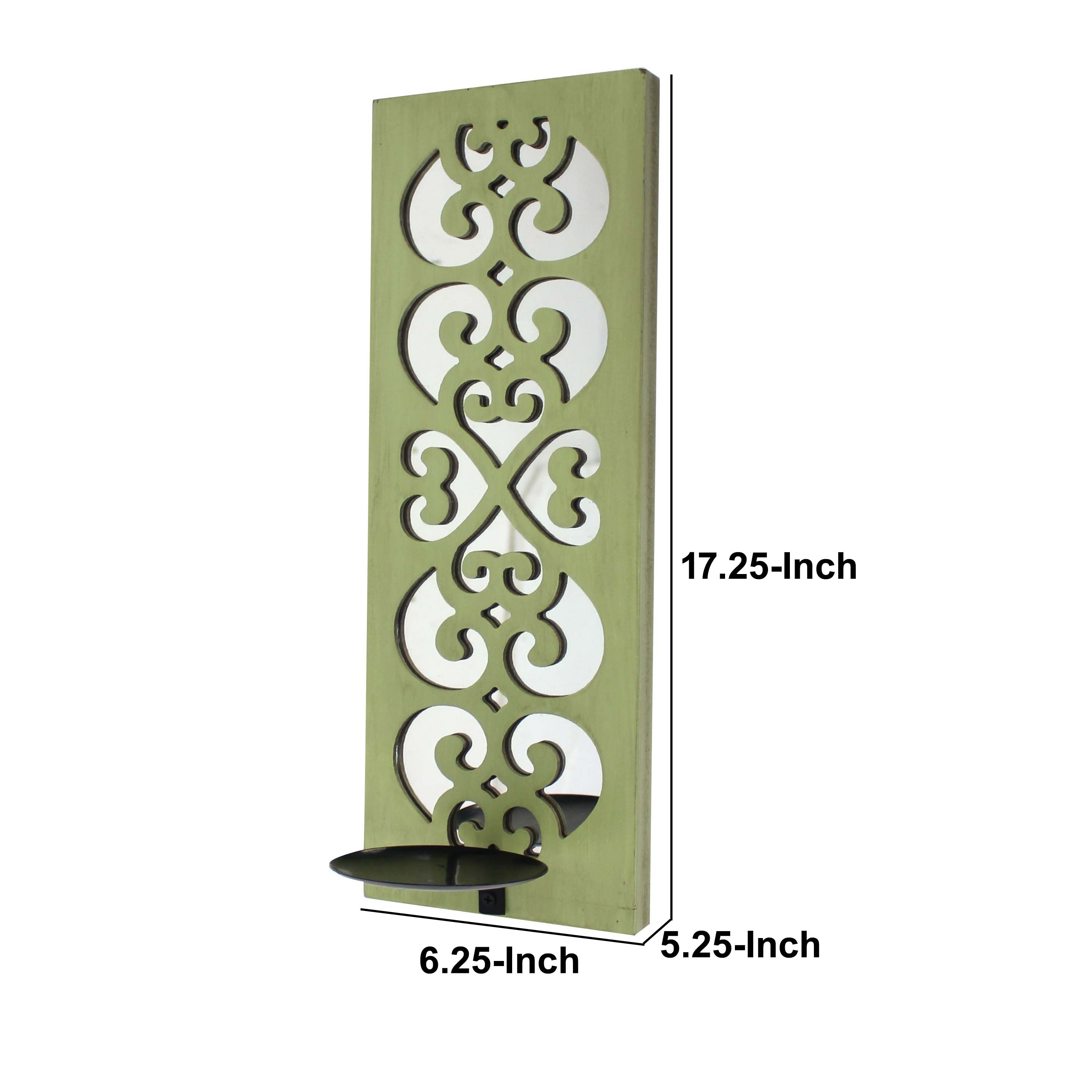 Quatrefoil Pattern Wooden Candle Holder With Mirror Insert Green-zoom-5