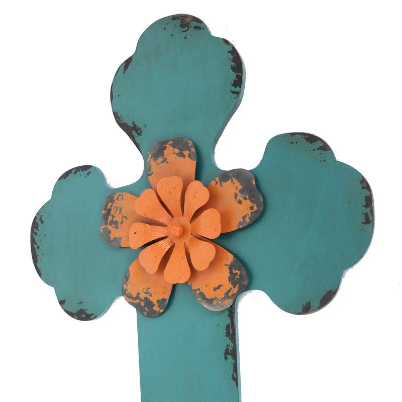 Rustic Wooden Cross Wall Decor Blue-zoom-