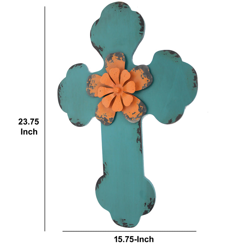 Rustic Wooden Cross Wall Decor Blue-zoom-