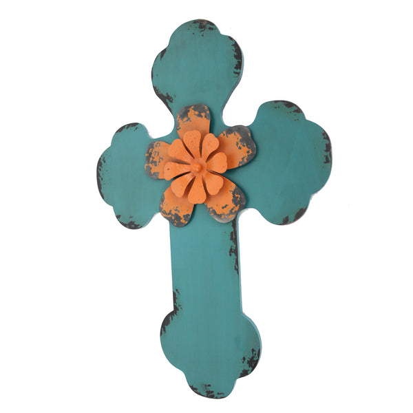 Rustic Wooden Cross Wall Decor Blue