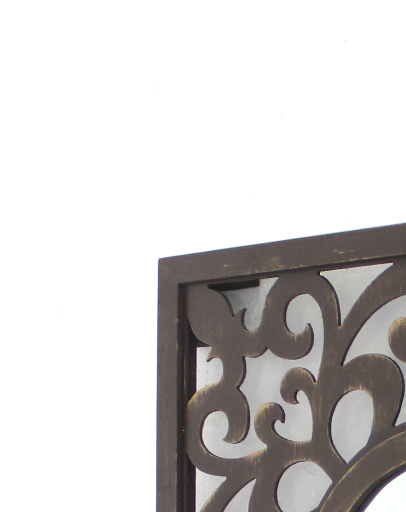 Wooden Frame Square Wall Mirror With Floral Cut Out Design Espresso-zoom-