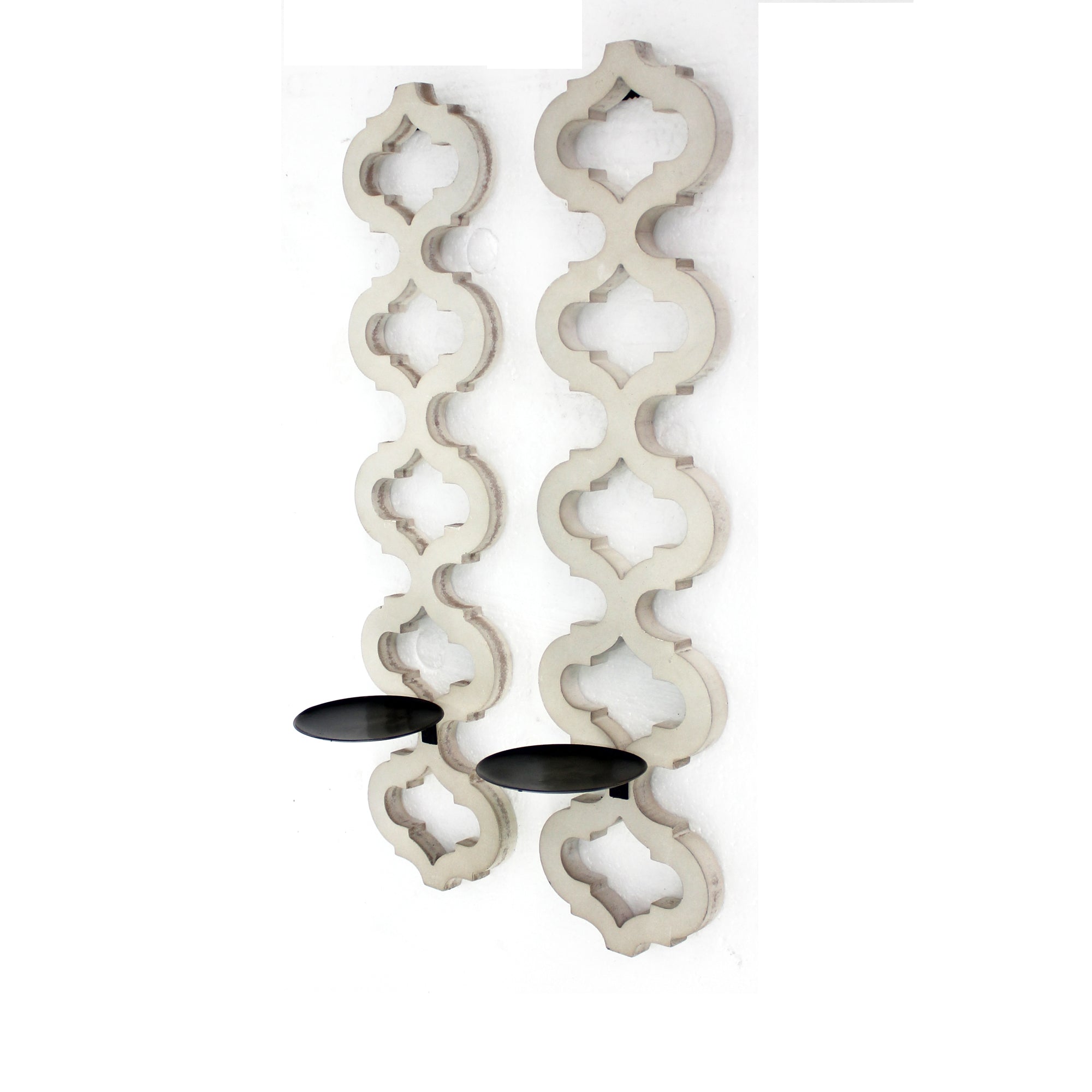 Geometric Lattice Wooden Frame Metal Candle Holder Set Of 2 White-zoom-1