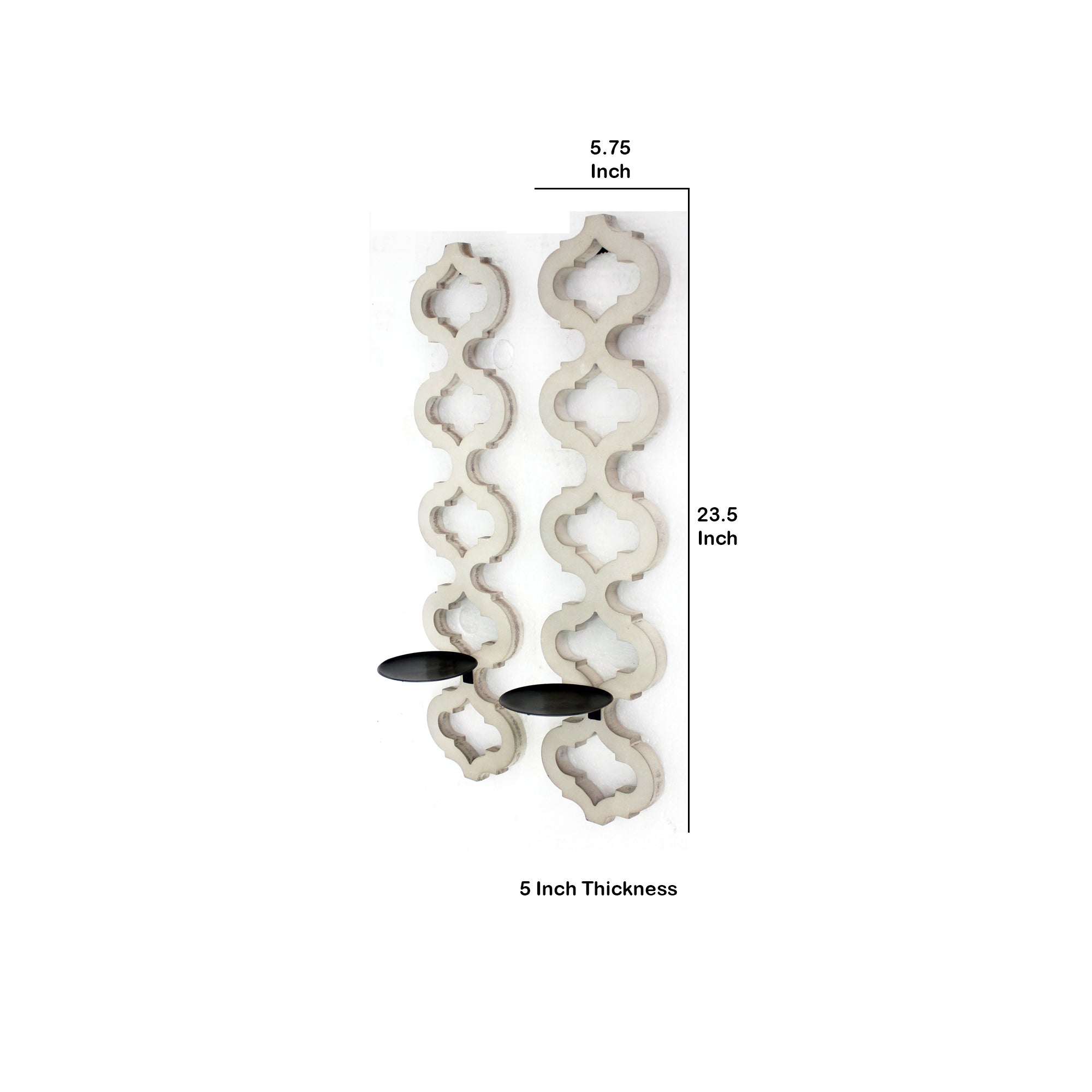 Geometric Lattice Wooden Frame Metal Candle Holder Set Of 2 White-zoom-5