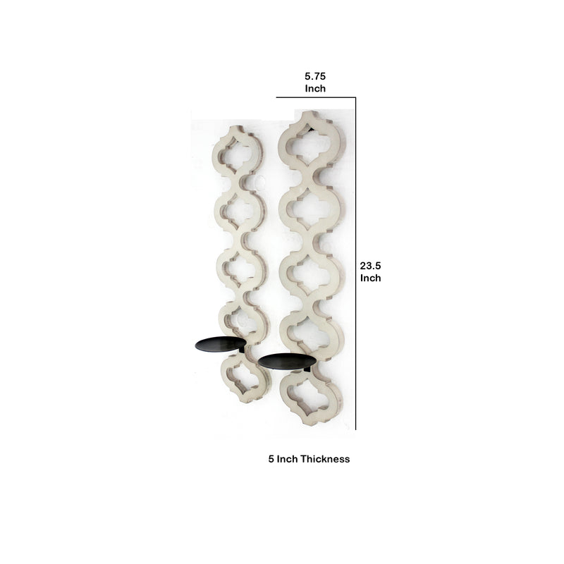 Geometric Lattice Wooden Frame Metal Candle Holder Set Of 2 White-zoom-
