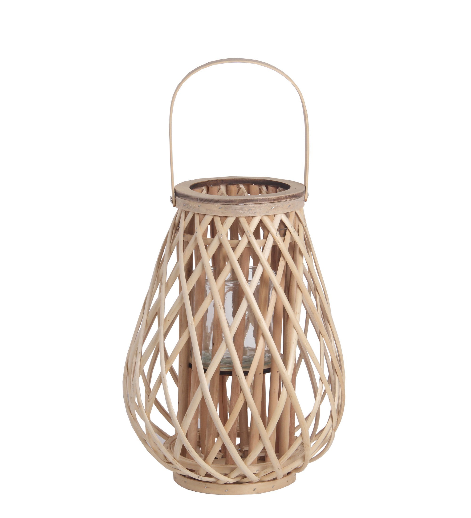 Bellied Bamboo Lantern With Lattice Design And Handle Medium Brown-zoom-1