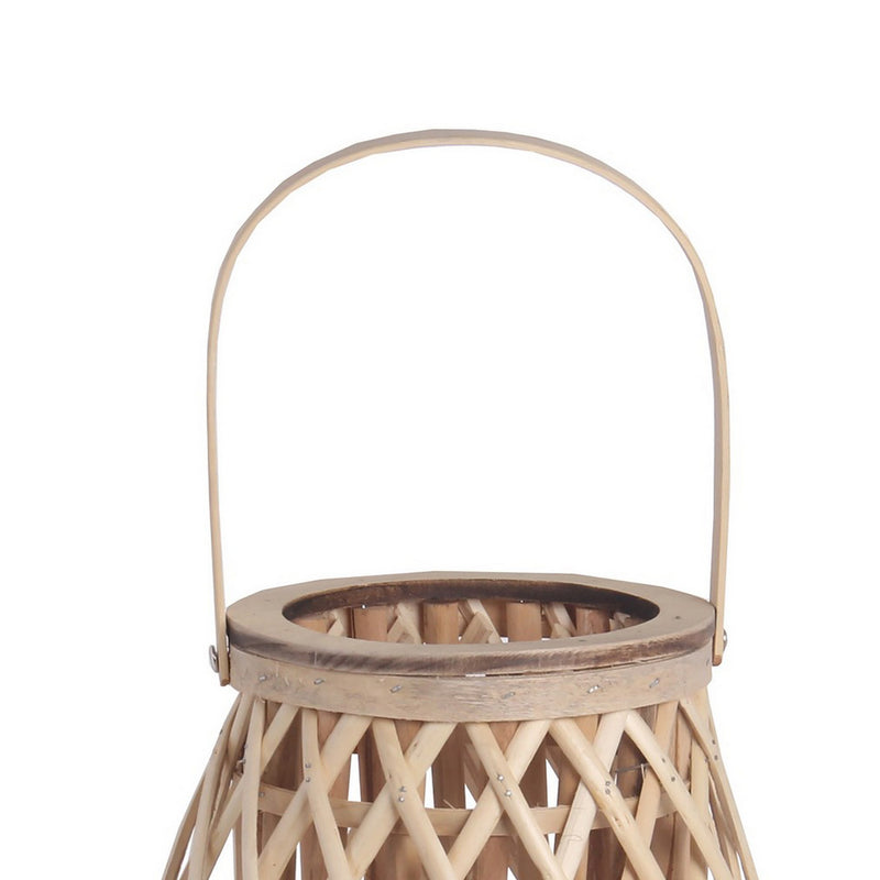 Bellied Bamboo Lantern With Lattice Design And Handle Medium Brown-zoom-
