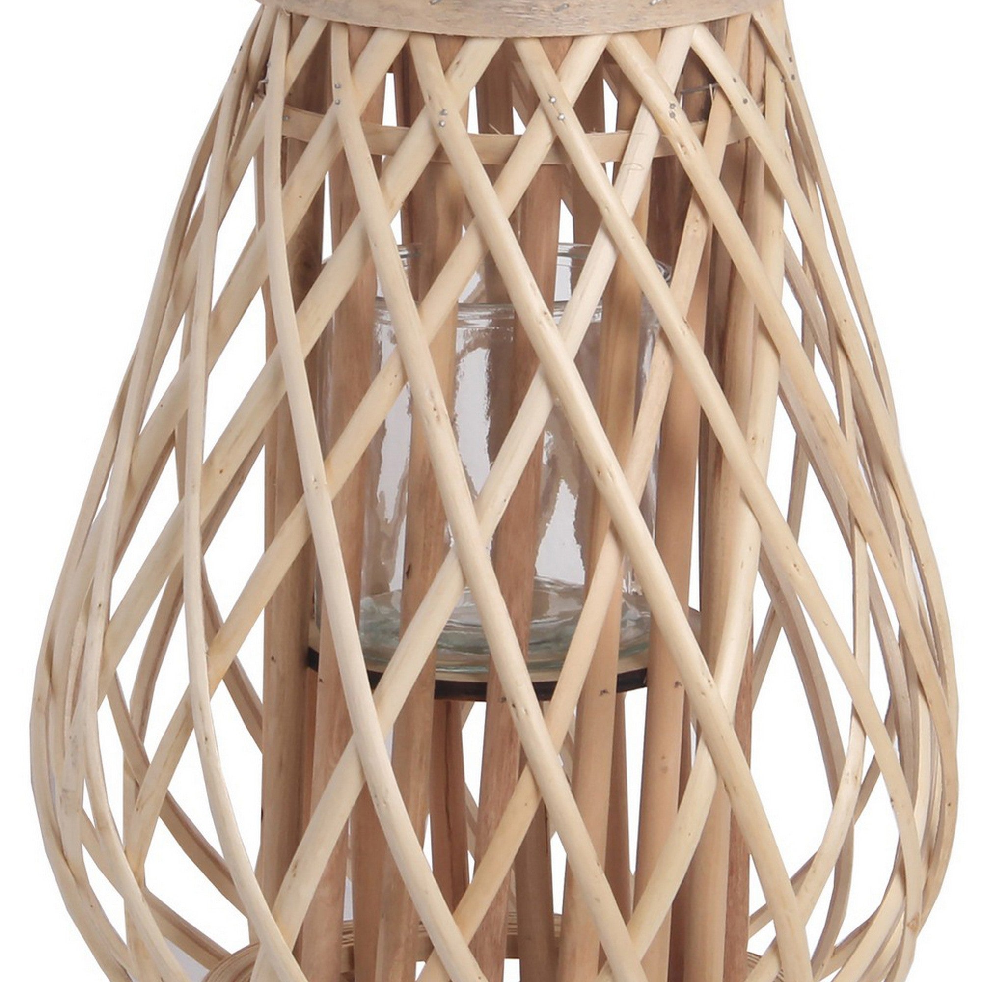 Bellied Bamboo Lantern With Lattice Design And Handle Medium Brown-zoom-3