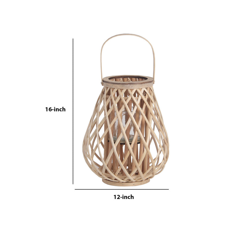 Bellied Bamboo Lantern With Lattice Design And Handle Medium Brown-zoom-
