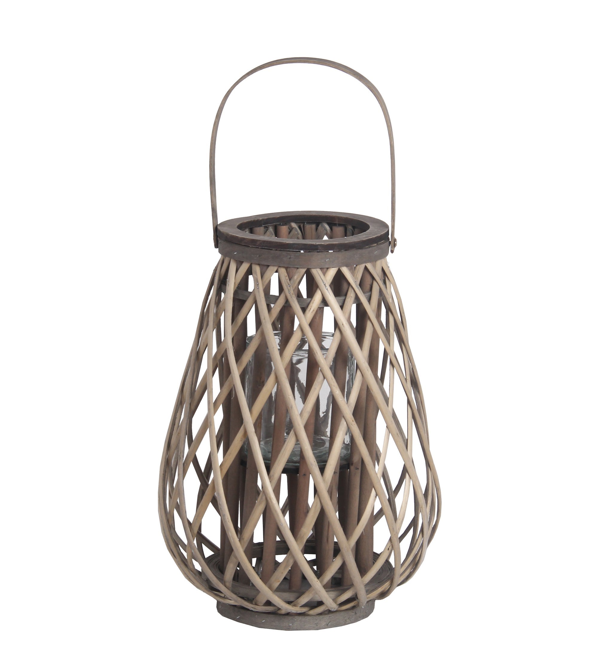 Bellied Bamboo Lantern With Lattice Design And Handle Medium Gray-zoom-1
