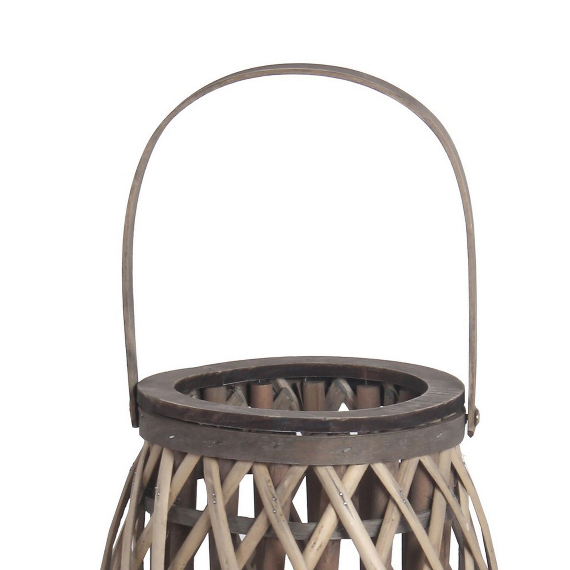 Bellied Bamboo Lantern With Lattice Design And Handle Medium Gray