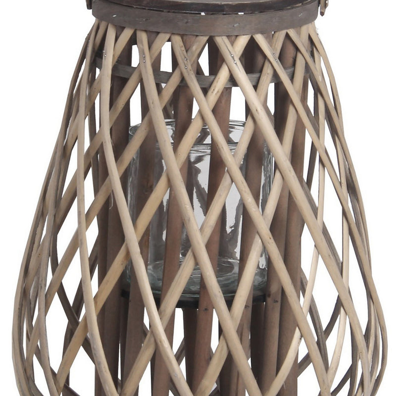 Bellied Bamboo Lantern With Lattice Design And Handle Medium Gray-zoom-