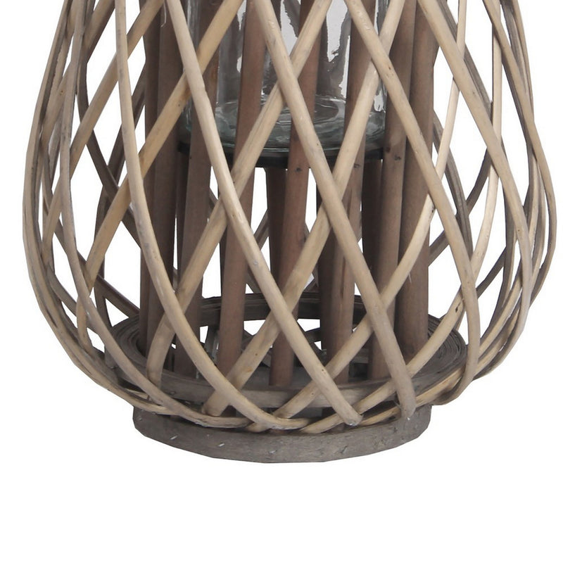 Bellied Bamboo Lantern With Lattice Design And Handle Medium Gray-zoom-