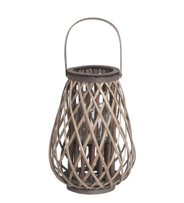 Bellied Bamboo Lantern With Lattice Design And Handle Medium Gray