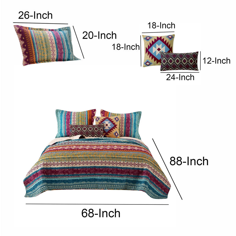 Tribal Print Twin Quilt Set With Decorative Pillows Multicolor-zoom-