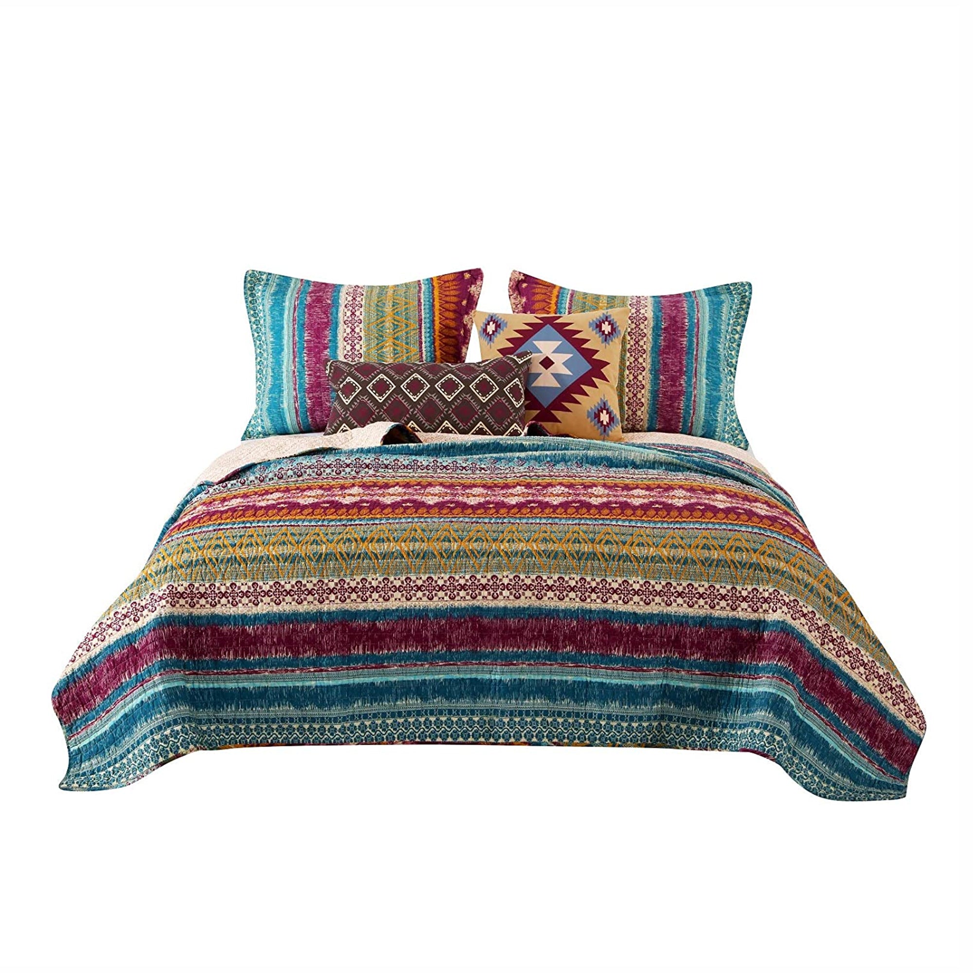 Tribal Print King Quilt Set With Decorative Pillows Multicolor-zoom-1