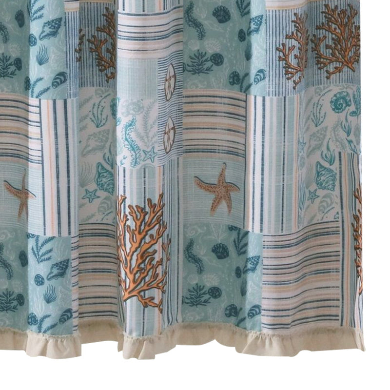 Sea Life Print Shower Curtain With Button Holes Blue And Brown-zoom-